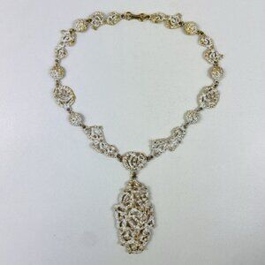 Vintage Brutalist Gold Tone White Enamel Necklace Modernist Polcini ?